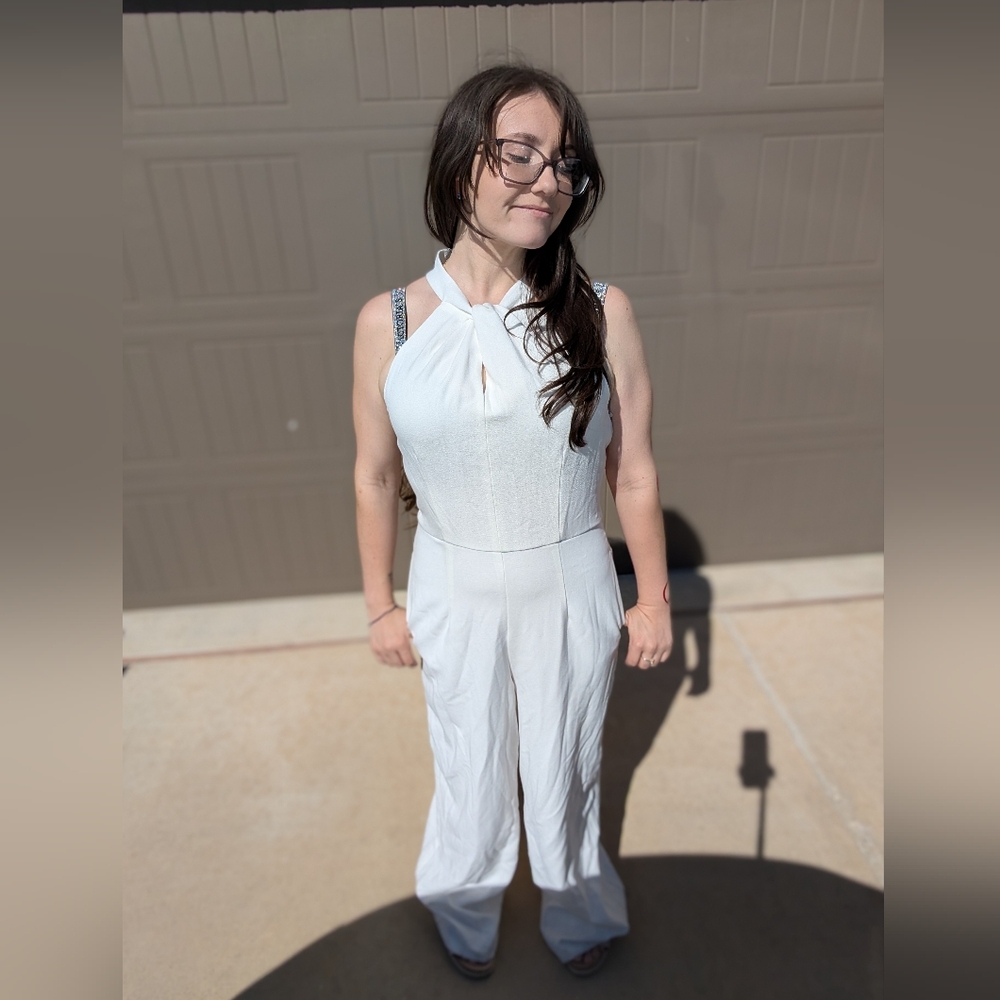 julia jordan Cream Halter Jumpsuit with Keyhole